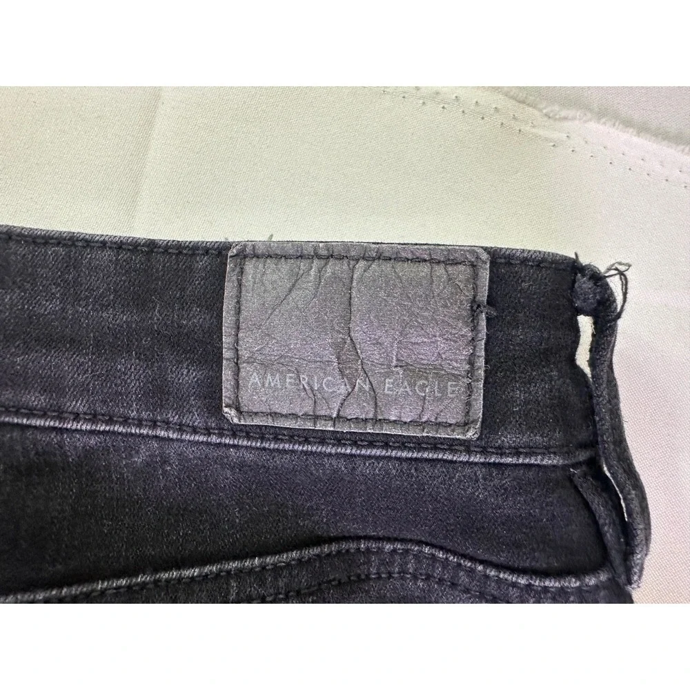 American Eagle The Dream Jean Black Distressed Super‎ Skinny High Rise Denim 6